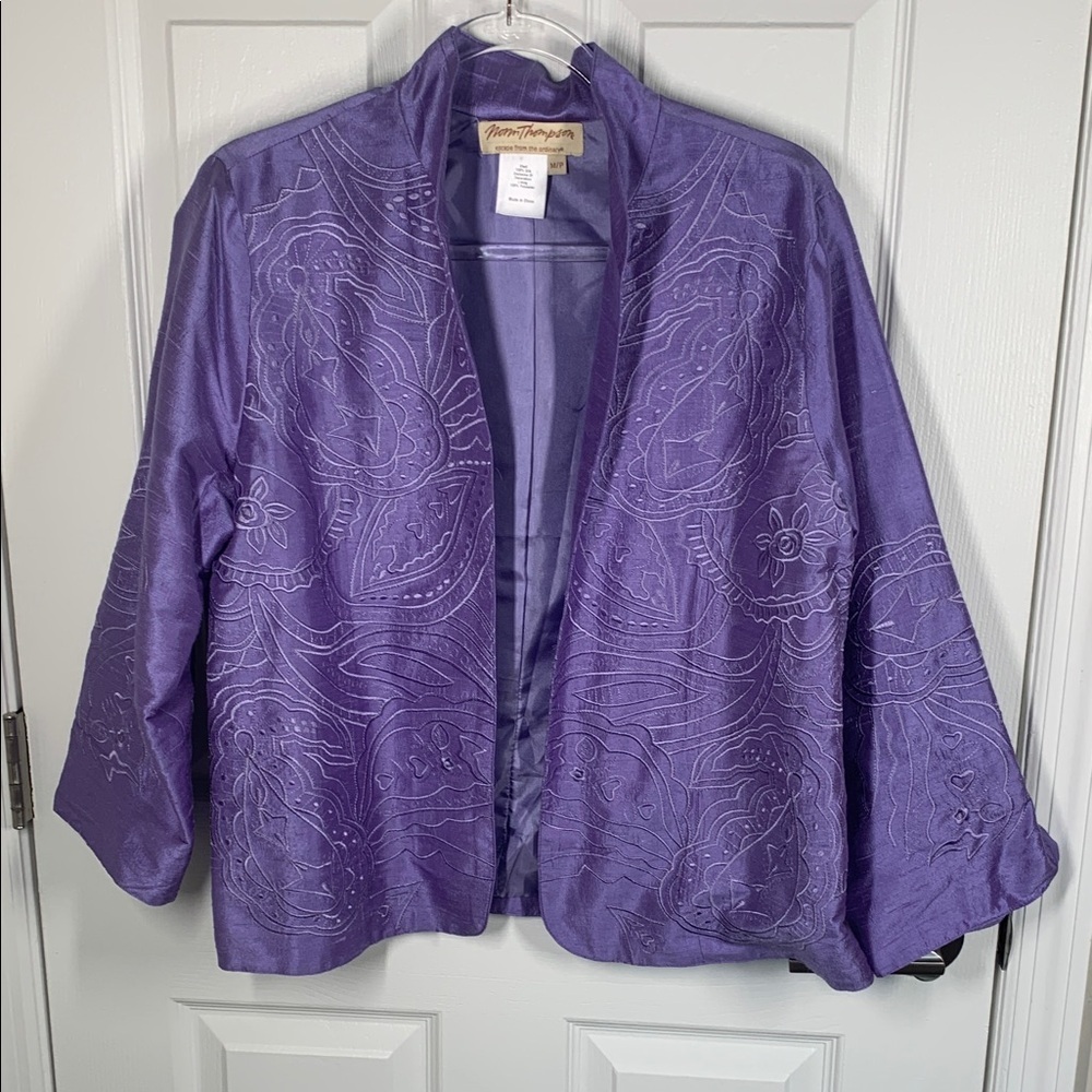 Norm Thompson lavender embroidered silk evening wear jacket size M/P